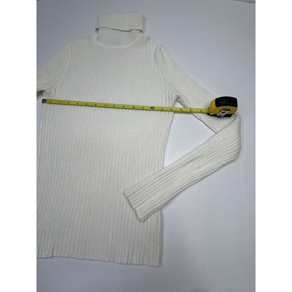 EXPRESS Ribbed Turtleneck Long Sleeve Knit Shirt Women's Small Beige - Picture 3 of 10